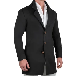 State and Liberty 3 Button Overcoat - Black Herringbone