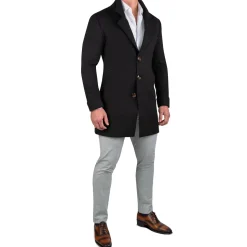 State and Liberty 3 Button Overcoat - Black Herringbone