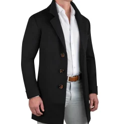 State and Liberty 3 Button Overcoat - Black Herringbone