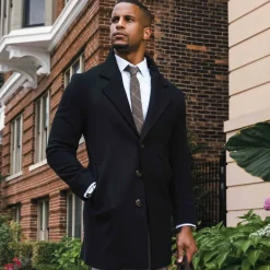 State and Liberty 3 Button Overcoat - Black Herringbone