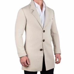 State and Liberty 3 Button Overcoat - Tan Herringbone