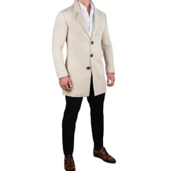 State and Liberty 3 Button Overcoat - Tan Herringbone