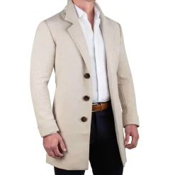 State and Liberty 3 Button Overcoat - Tan Herringbone