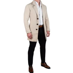 State and Liberty 3 Button Overcoat - Tan Herringbone