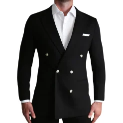 State and Liberty Athletic Fit Stretch Blazer - Black Double Breasted