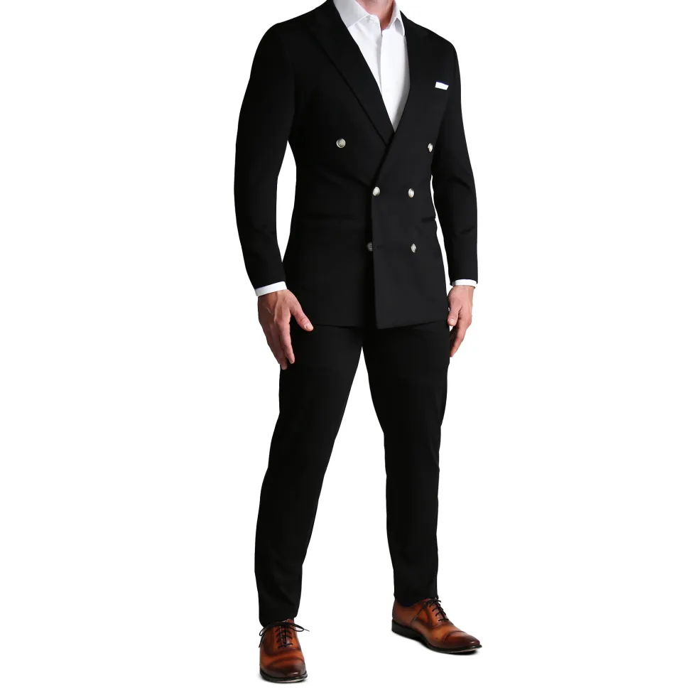 State and Liberty Athletic Fit Stretch Blazer - Black Double Breasted