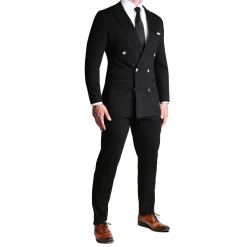 State and Liberty Athletic Fit Stretch Blazer - Black Double Breasted