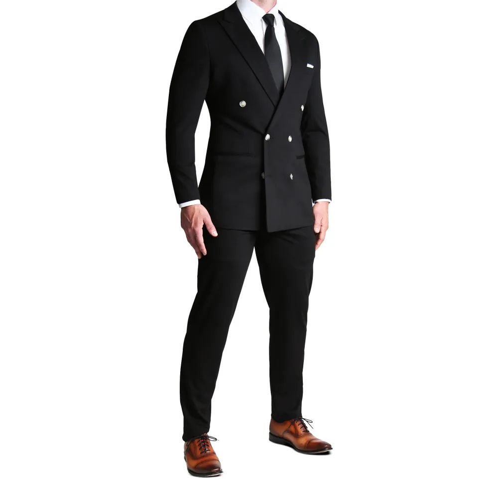 State and Liberty Athletic Fit Stretch Blazer - Black Double Breasted