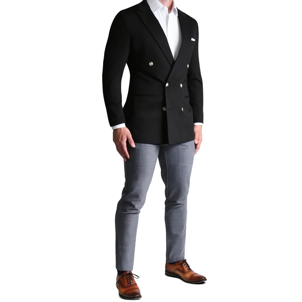 State and Liberty Athletic Fit Stretch Blazer - Black Double Breasted