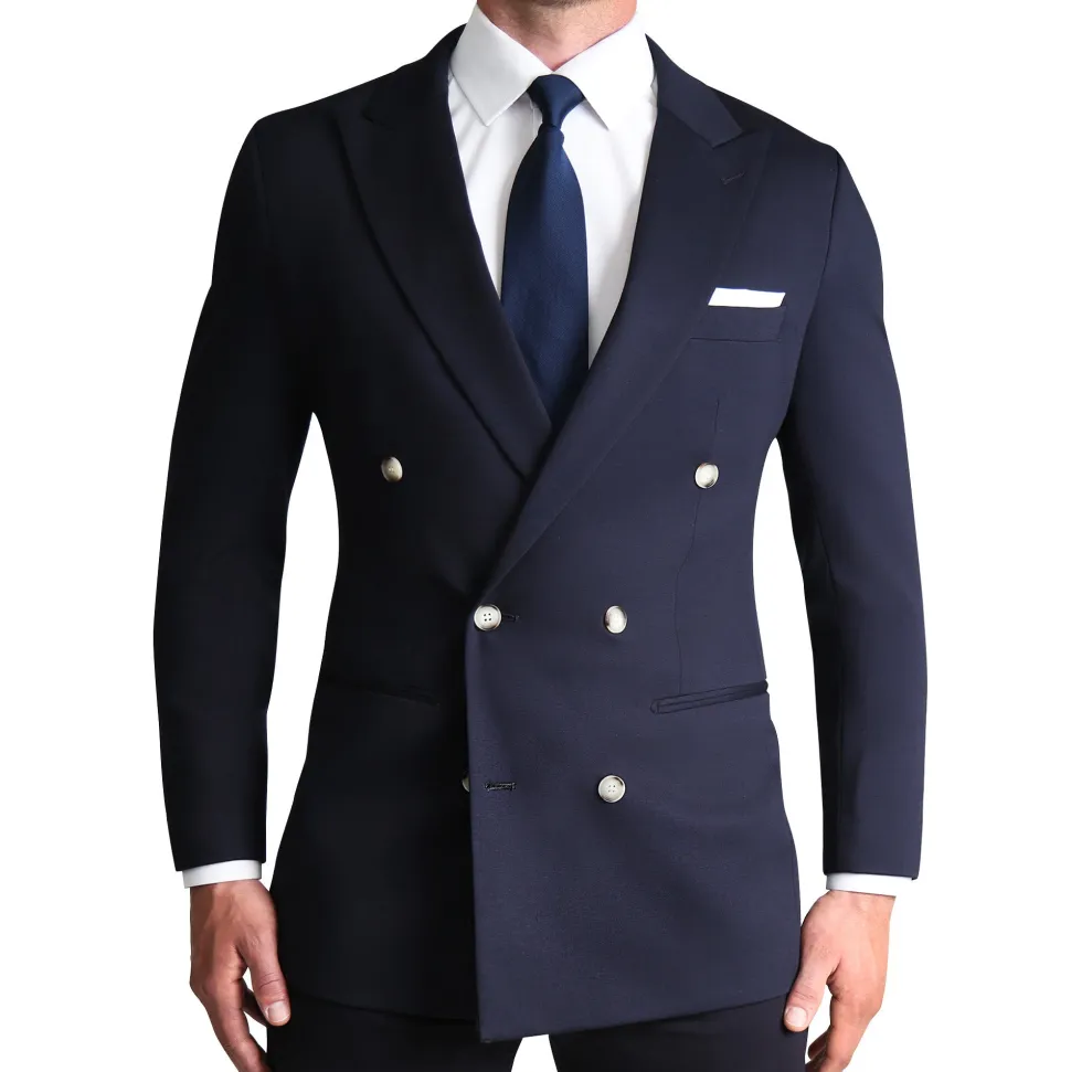 State and Liberty Athletic Fit Stretch Blazer - Navy Double Breasted