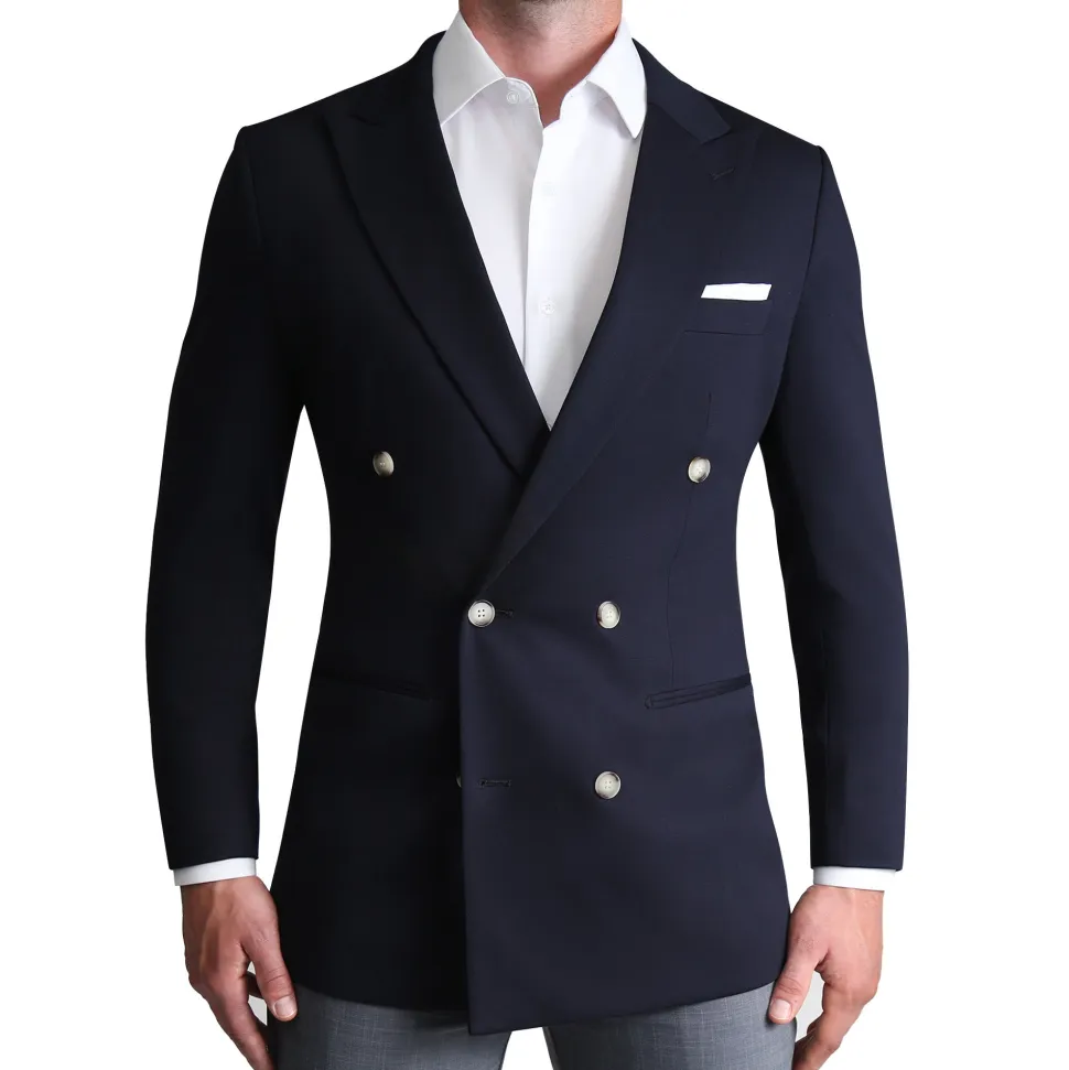 State and Liberty Athletic Fit Stretch Blazer - Navy Double Breasted