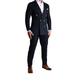 State and Liberty Athletic Fit Stretch Blazer - Navy Double Breasted