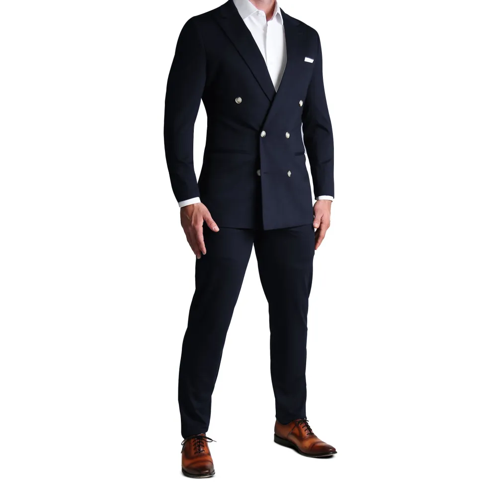 State and Liberty Athletic Fit Stretch Blazer - Navy Double Breasted