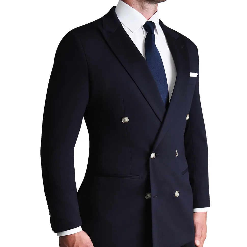 State and Liberty Athletic Fit Stretch Blazer - Navy Double Breasted