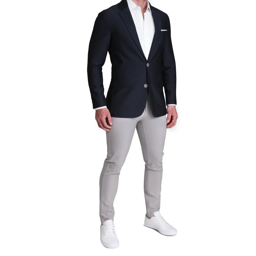State and Liberty Athletic Fit Stretch Blazer - Navy Seersucker