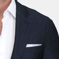 State and Liberty Athletic Fit Stretch Blazer - Navy Seersucker