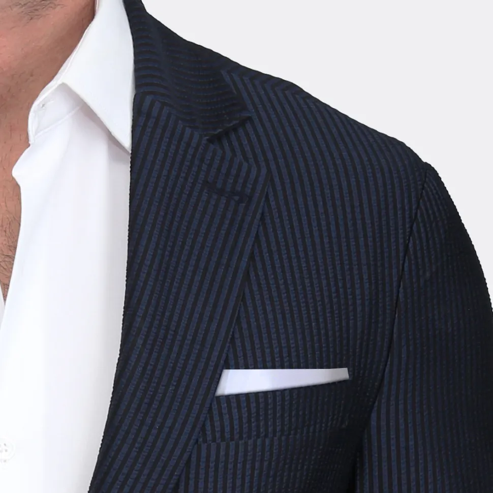 State and Liberty Athletic Fit Stretch Blazer - Navy Seersucker