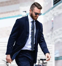 State and Liberty Athletic Fit Stretch Blazer - Blue Plaid