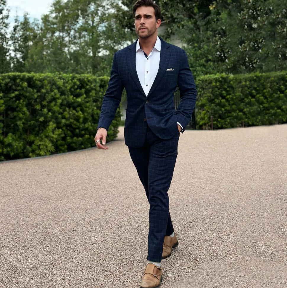 State and Liberty Athletic Fit Stretch Blazer - Blue Plaid