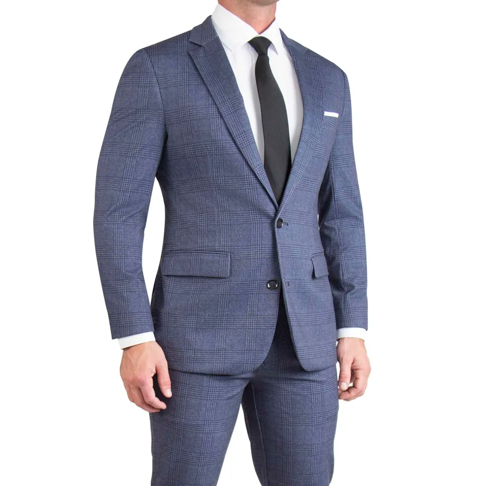 State and Liberty Athletic Fit Stretch Blazer - Storm Blue & Navy Plaid