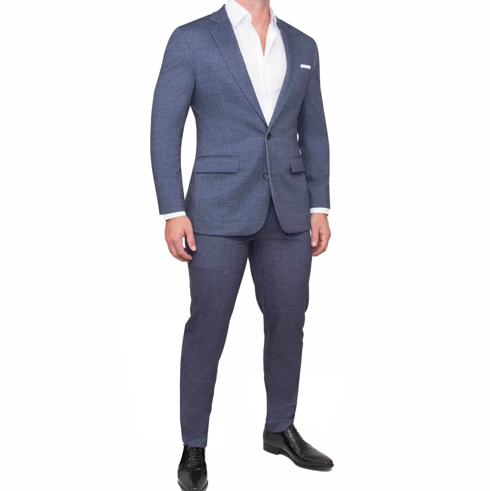 State and Liberty Athletic Fit Stretch Blazer - Storm Blue & Navy Plaid