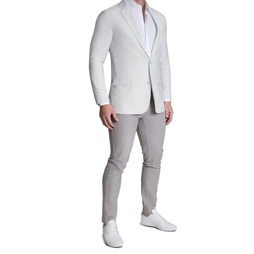 State and Liberty Athletic Fit Stretch Blazer - Grey Seersucker