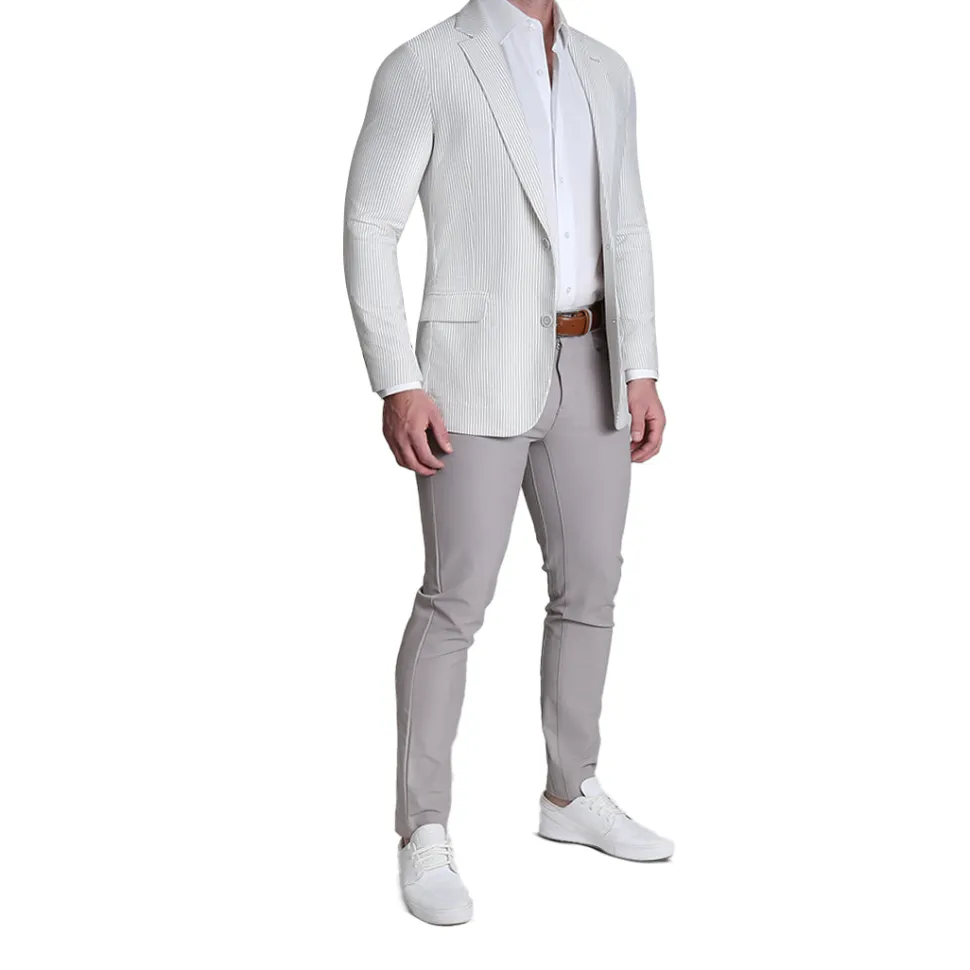 State and Liberty Athletic Fit Stretch Blazer - Grey Seersucker