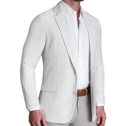 State and Liberty Athletic Fit Stretch Blazer - Grey Seersucker