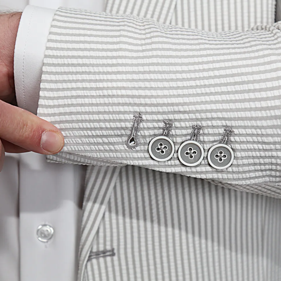 State and Liberty Athletic Fit Stretch Blazer - Grey Seersucker