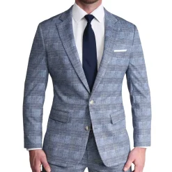 State and Liberty Athletic Fit Stretch Blazer - Knit Light Blue, Navy and White Plaid