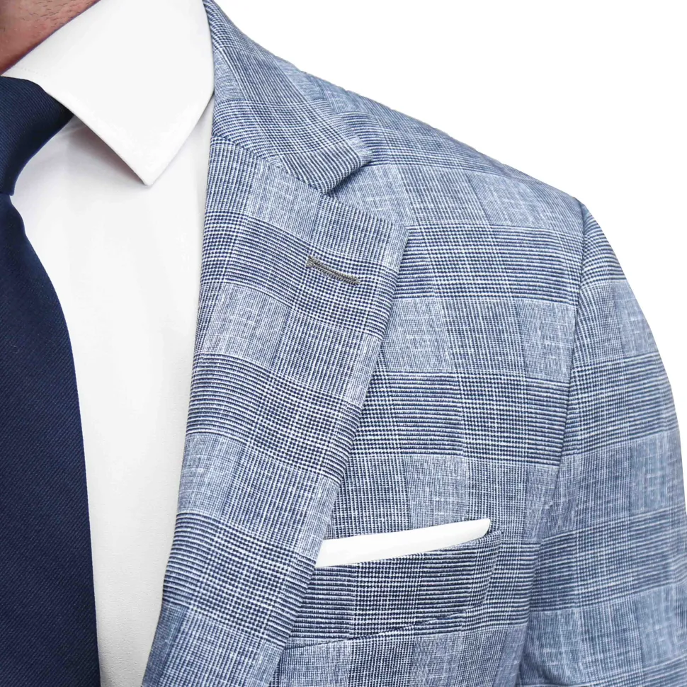 State and Liberty Athletic Fit Stretch Blazer - Knit Light Blue, Navy and White Plaid