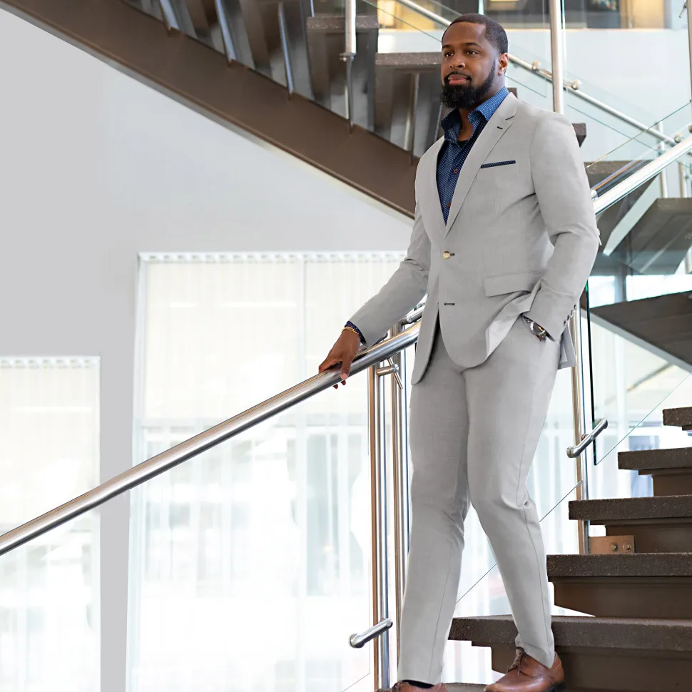 State and Liberty Athletic Fit Stretch Blazer - Lightweight Heathered Light Grey