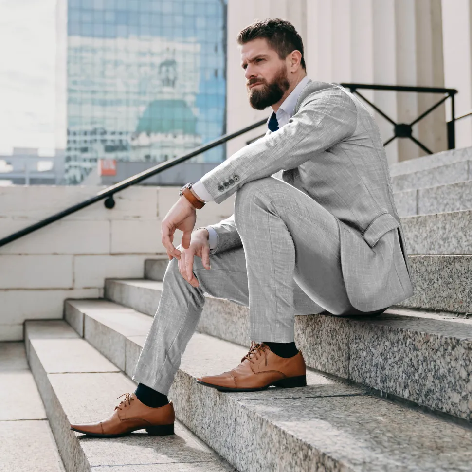 State and Liberty Athletic Fit Stretch Blazer - Lightweight Heathered Light Grey