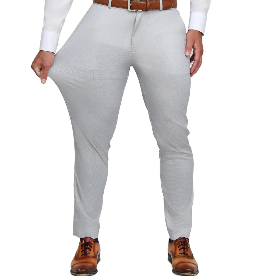 State and Liberty Athletic Fit Stretch Suit - Light Grey Microcheck