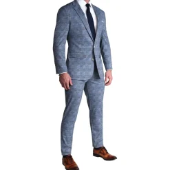 State and Liberty Athletic Fit Stretch Suit - Knit Light Blue, Navy and White Plaid