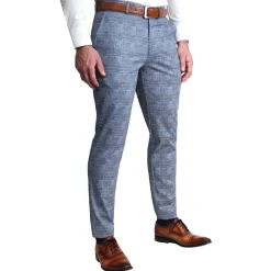 State and Liberty Athletic Fit Stretch Suit - Knit Light Blue, Navy and White Plaid