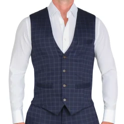 State and Liberty Athletic Fit Stretch Suit Vest - Blue Plaid