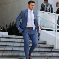 State and Liberty Athletic Fit Stretch Suit - Heathered Blue