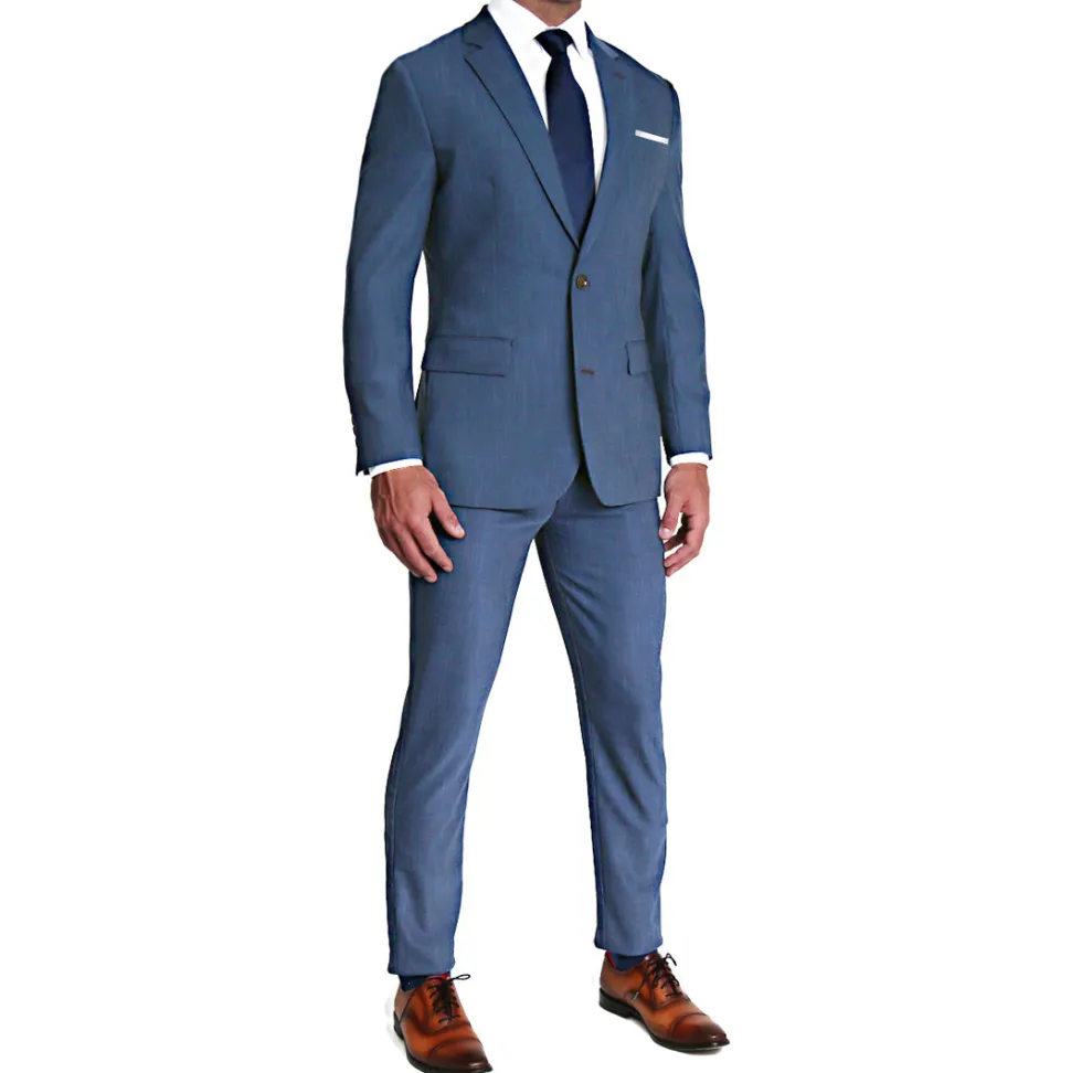 State and Liberty Athletic Fit Stretch Suit - Heathered Blue