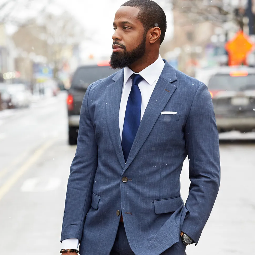 State and Liberty Athletic Fit Stretch Suit - Heathered Blue