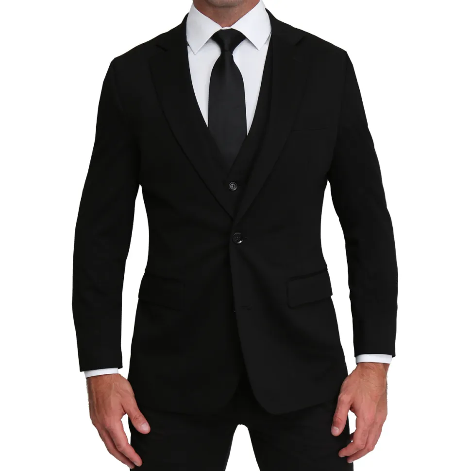 State and Liberty Athletic Fit Stretch Suit Vest - Black