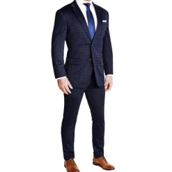 State and Liberty Athletic Fit Stretch Suit - Blue Plaid