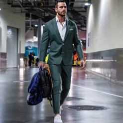 State and Liberty Athletic Fit Stretch Suit - Heathered Sea Green