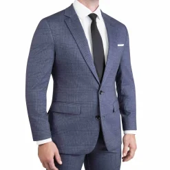 State and Liberty Athletic Fit Stretch Suit - Storm Blue & Navy Plaid