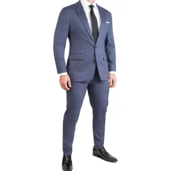 State and Liberty Athletic Fit Stretch Suit - Storm Blue & Navy Plaid