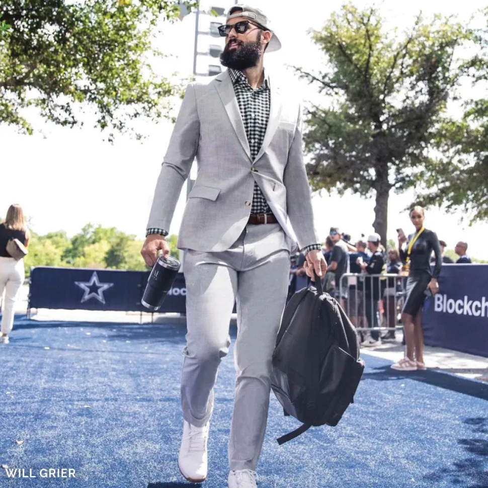 State and Liberty Athletic Fit Stretch Suit - Lightweight Heathered Light Grey