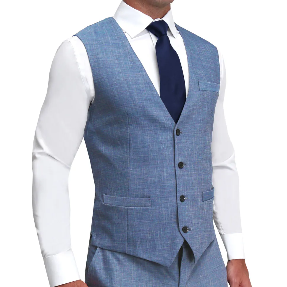 State and Liberty Athletic Fit Stretch Suit Vest - Heathered Light Blue