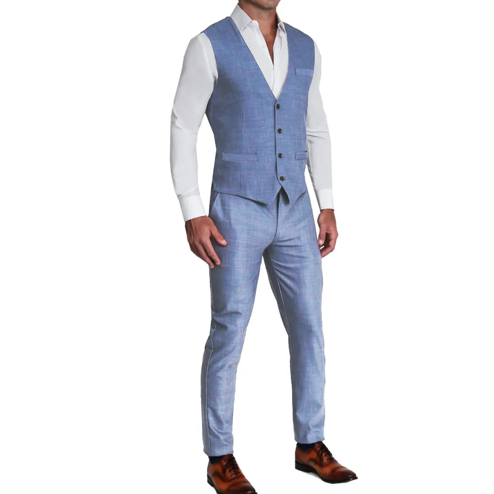 State and Liberty Athletic Fit Stretch Suit Vest - Heathered Light Blue