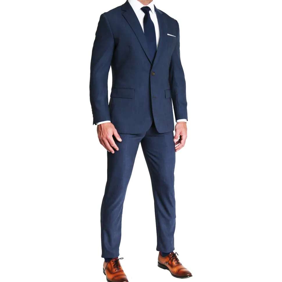 State and Liberty Athletic Fit Stretch Suit Pants - Heathered Navy