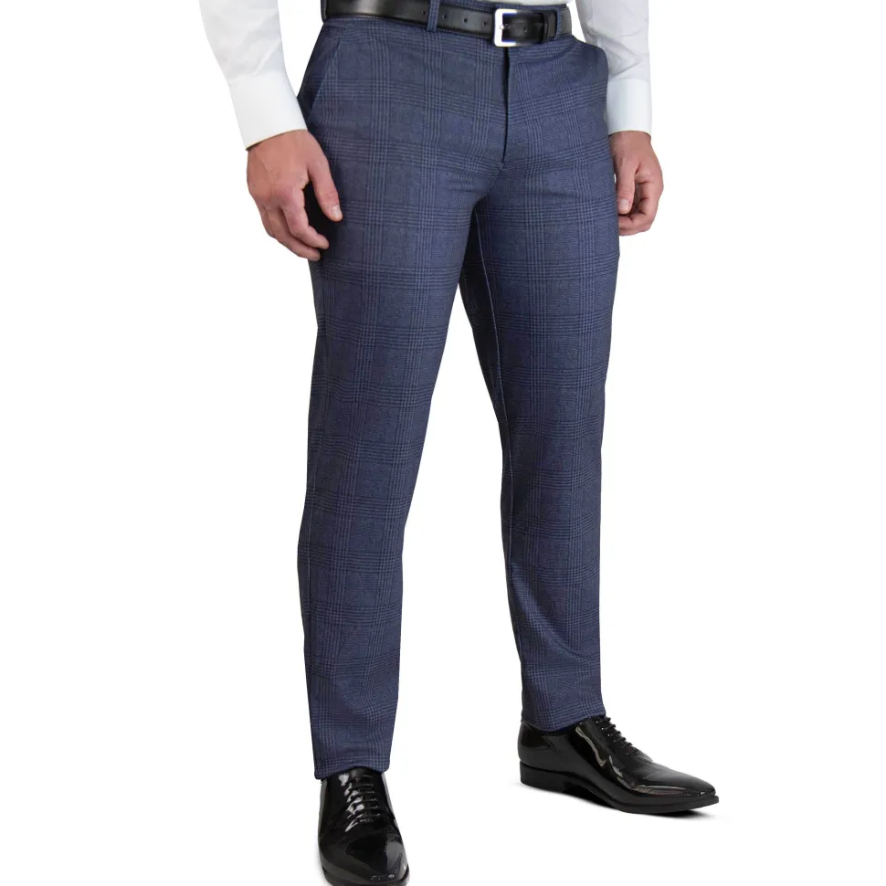 State and Liberty Athletic Fit Stretch Suit Pants - Storm Blue & Navy Plaid